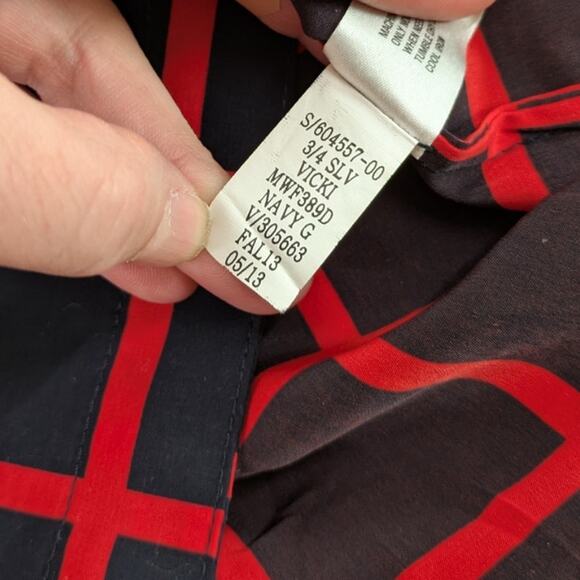 Gap Shift Dress‎ Womens Small Black Red Window Pain Grid Pattern 3/4 Sleeve Midi - Picture 10 of 11